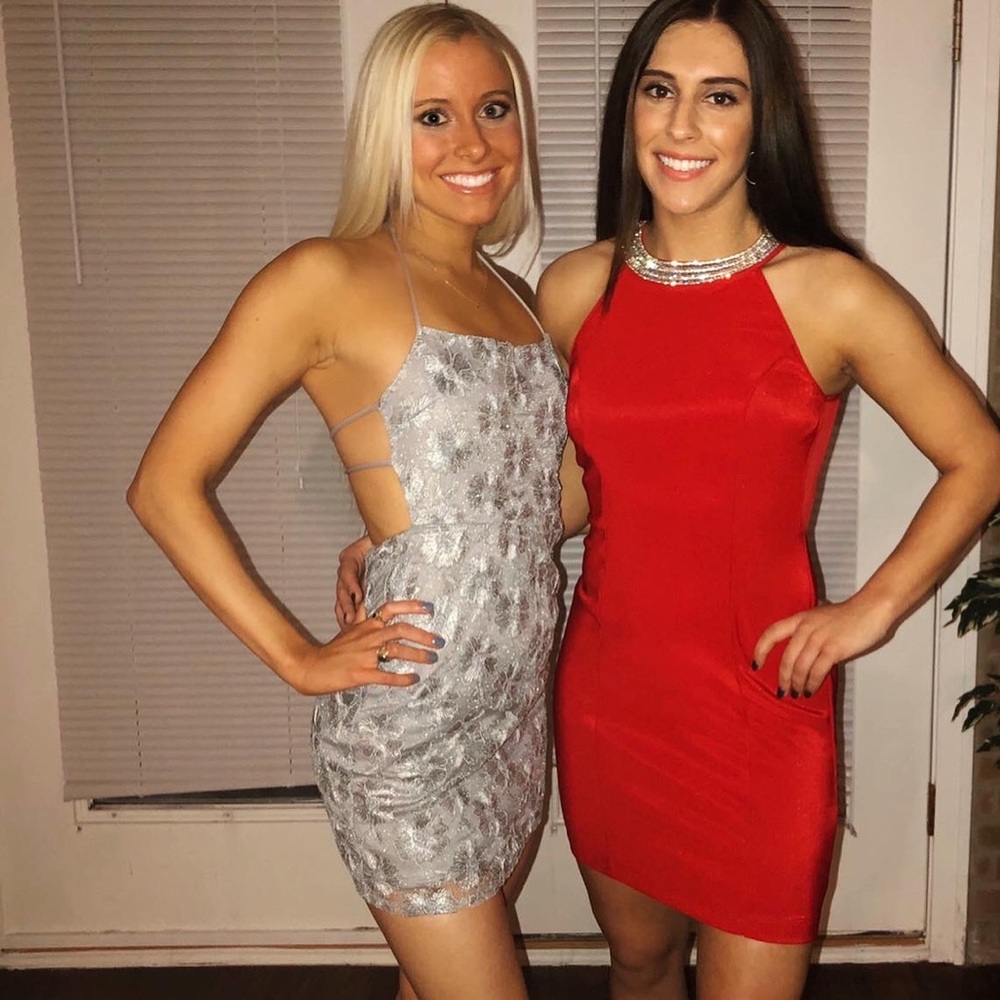 Silver floral mini dress